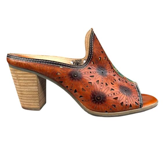 L’artiste X Spring Step Habune Brown Leather Floral Sandal Size 39 US 8.5 - Picture 1 of 12